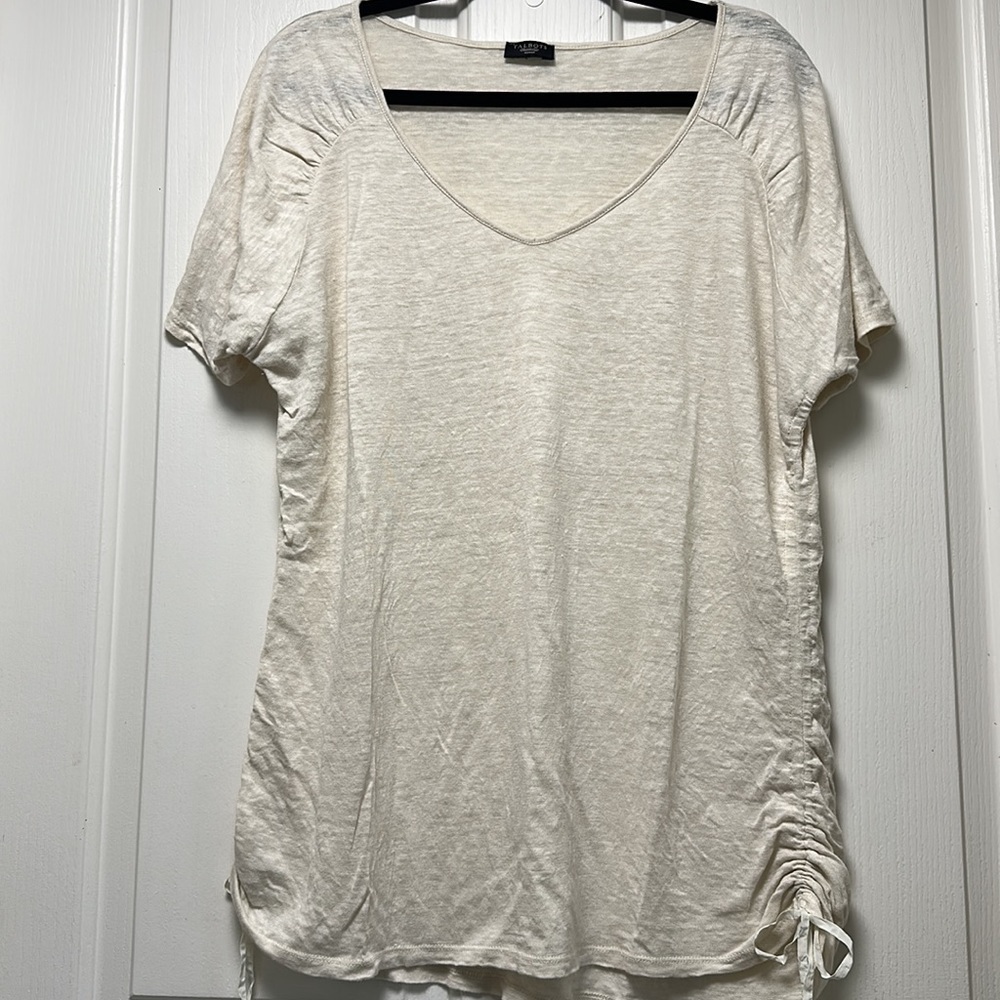 TALBOTS 💯 Linen T-Shirt with side Ruching Sz 1X